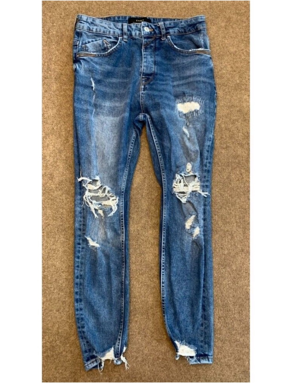 Zara Jeans Womens 31 High Rise Distressed Skinny Shark Bite Hem